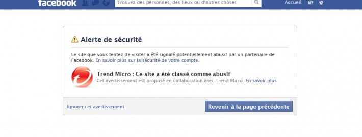 Alerte de sécurité trend micro sur facebook