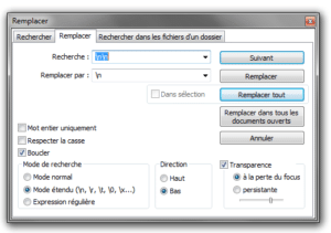 Rechercher remplacer avancé Notepad